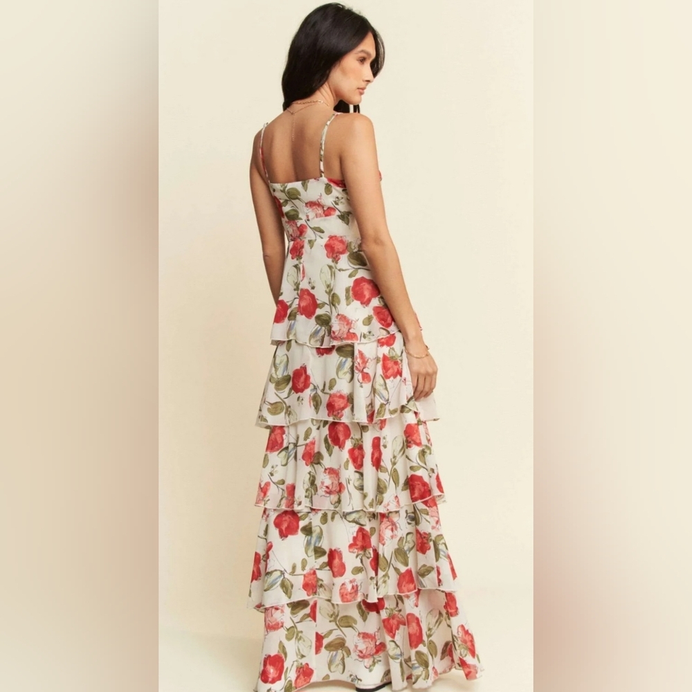 Davi & Dani Boutique Red Rose Layered Maxi Cami Floral Dress - Plus Size 3XL - Picture 8 of 17